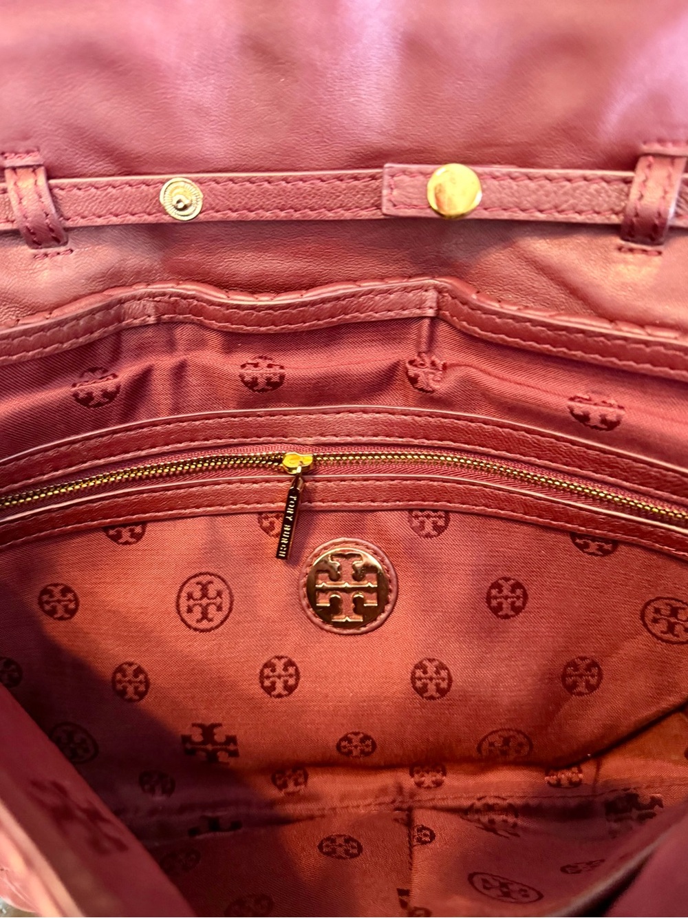 Tory Burch Marion Quilted Leather Flap Shoulder Bag Clutch Burgundy Plum - Picture 4 of 8